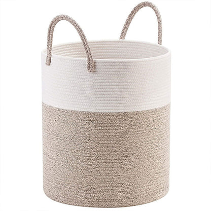 Woven Cotton Rope Storage Basket Foldable Laundry Bin Bamboo Clothes Organizer