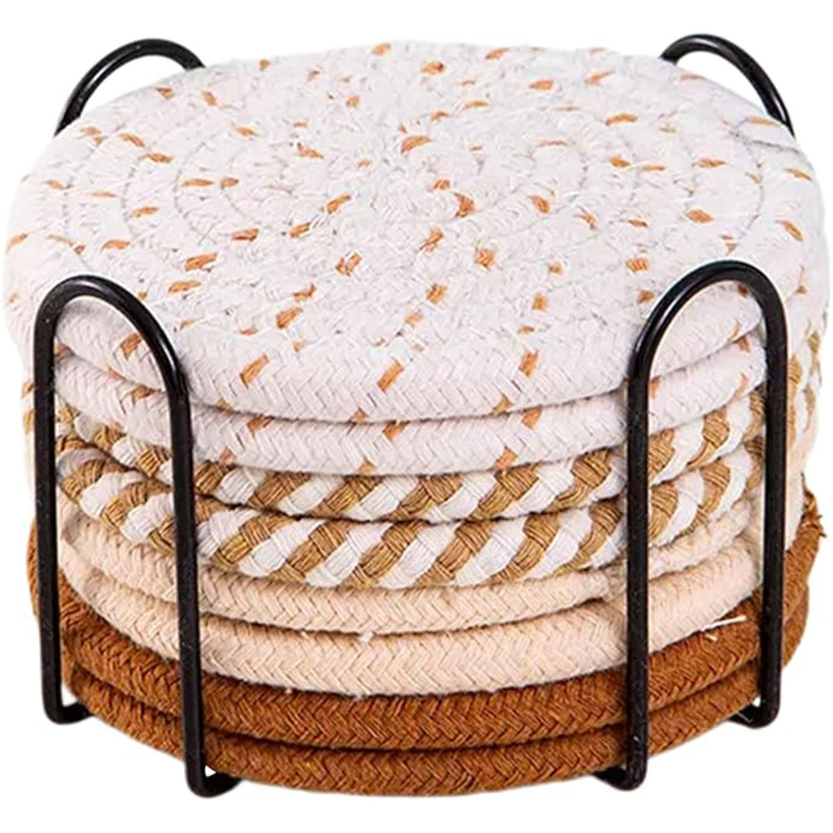 Round Cotton Woven Coaster Heat Resistant Dining Table Mat Set of 8