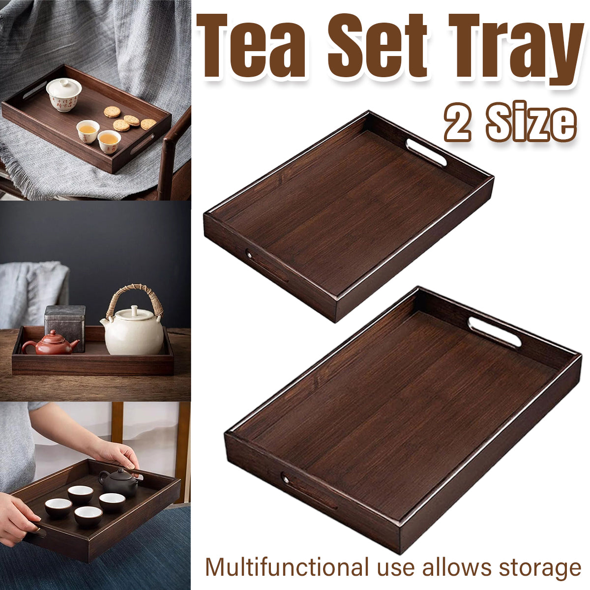 Bamboo Tea Tray Rectangular Walnut Colour Fruit Bread Serving Plate