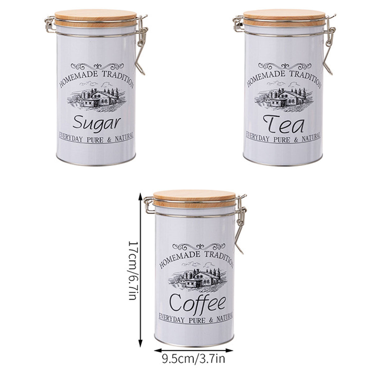 3PCS White Tinplate Coffee Tea Sugar Storage Jar Set Sealed Kitchen Counter AU