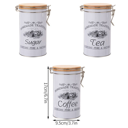 3PCS White Tinplate Coffee Tea Sugar Storage Jar Set Sealed Kitchen Counter AU