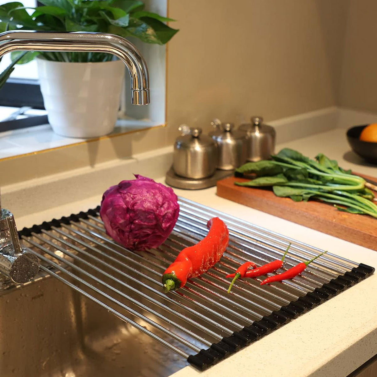 Multifunctional Stainless Steel Draining Rack Folding Sink Organizer for Kitchen