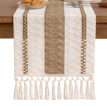 Cotton Linen Table Runner with Knot Tassel Bed End Towel Long Tablecloth Mat  AU