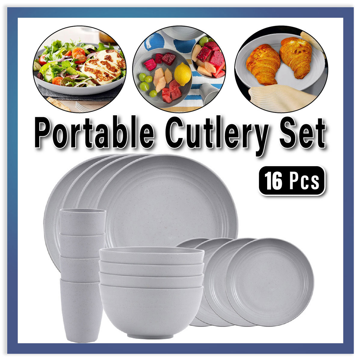 Wheat Straw Plates Bowls Cups Eco Tableware Set, 16 Pcs