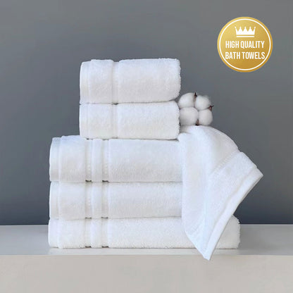 6pcs White Cotton Hotel Bath Towels Soft Absorbent for Spa Bathroom