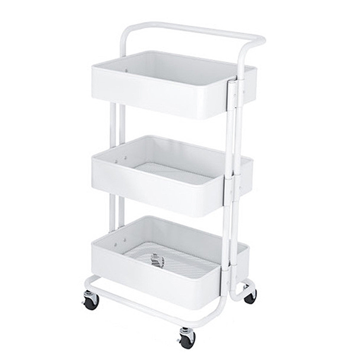 3Tier Trolley Shelf Organiser with Wheels Removable Storage Cart for Home Office