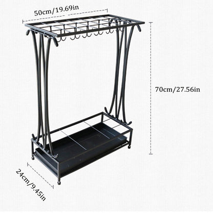 Wrought Iron Umbrella Storage Rack with Water Tray 50x24x70cm