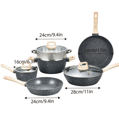 12pcs Maifan Stone Cookware Set Nonstick Steamer Fryer Stew Pot for Home Cooking