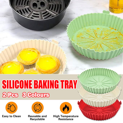 2PCS Silicone Air Fryer Baking Pan Round Household Tray Reusable Non Stick AU