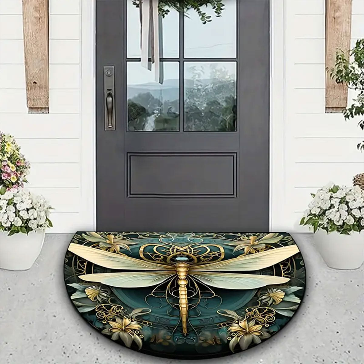 Floral Semicircle Floor Mat Non-Slip Entry Door Rug Home Decor