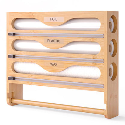 Bamboo Plastic Wrap Cutter Wall Mount Kitchen Storage Organizer