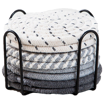 Round Cotton Woven Coaster Heat Resistant Dining Table Mat Set of 8