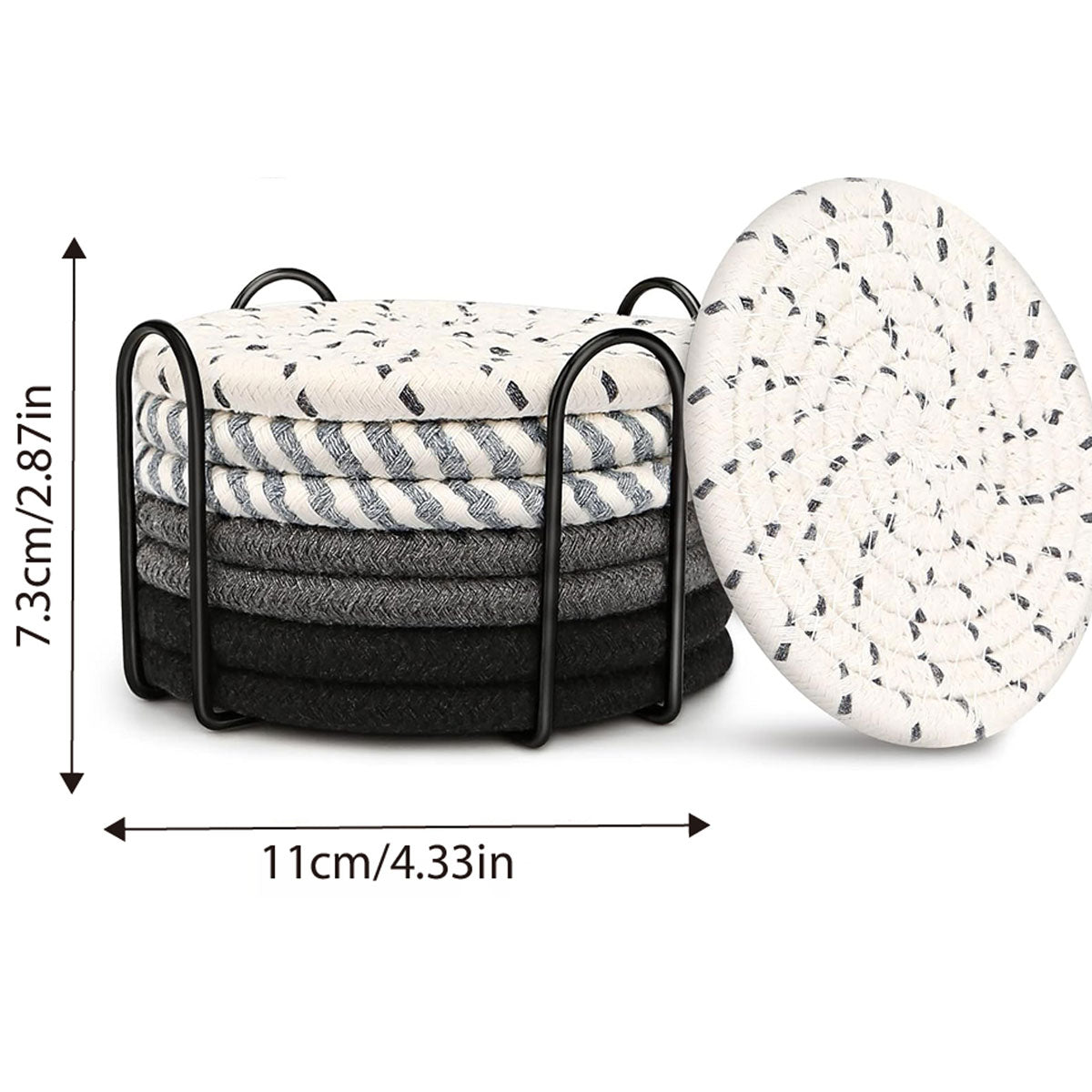8pcs Woven Cotton Rope Coaster Set With Storage Rack for Coffee Tea