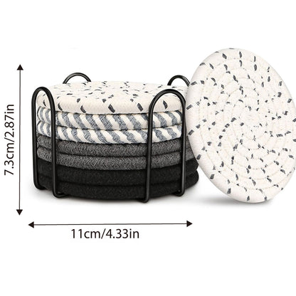 8pcs Woven Cotton Rope Coaster Set With Storage Rack for Coffee Tea