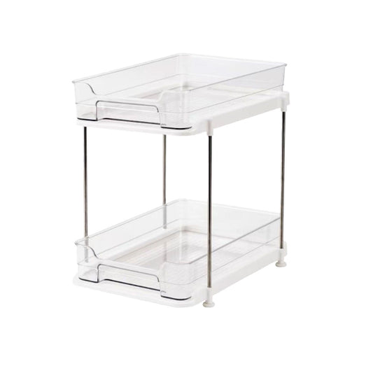 White Double Shelf Cosmetics Storage Box Desktop Organizer Stand