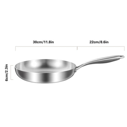 304 Uncoated Stainless Steel Wok Pan Triple Layer for Induction Gas Stove Cooking