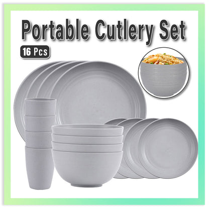Wheat Straw Plates Bowls Cups Eco Tableware Set, 16 Pcs