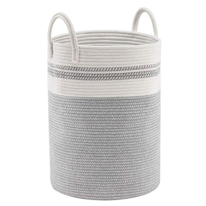 Woven Cotton Rope Storage Basket Foldable Laundry Bin Bamboo Clothes Organizer