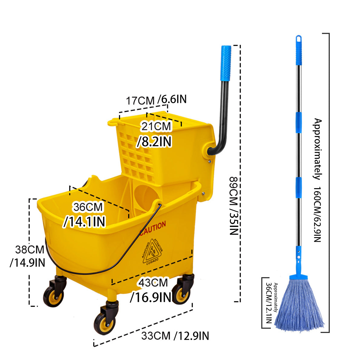 32L Wringer Mop Bucket with Mop Kit for Home Floor Cleaning