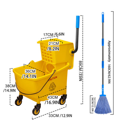 32L Wringer Mop Bucket with Mop Kit for Home Floor Cleaning