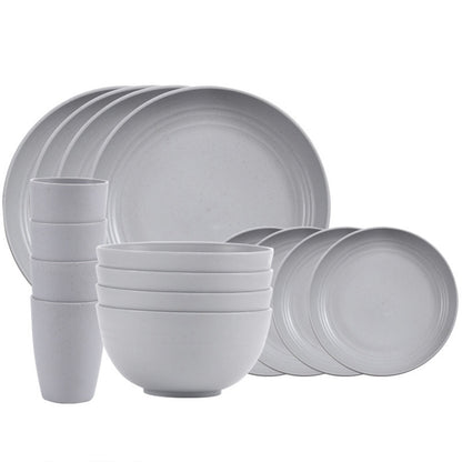 Wheat Straw Plates Bowls Cups Eco Tableware Set, 16 Pcs