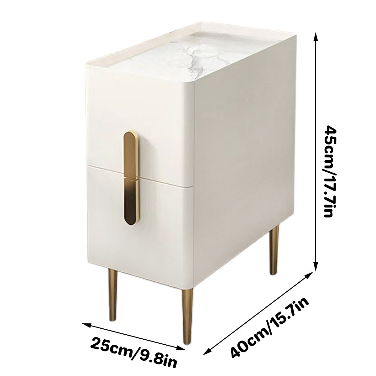 Narrow Nightstand Table Modern Style White Small Two Drawers Bedside Cabinet