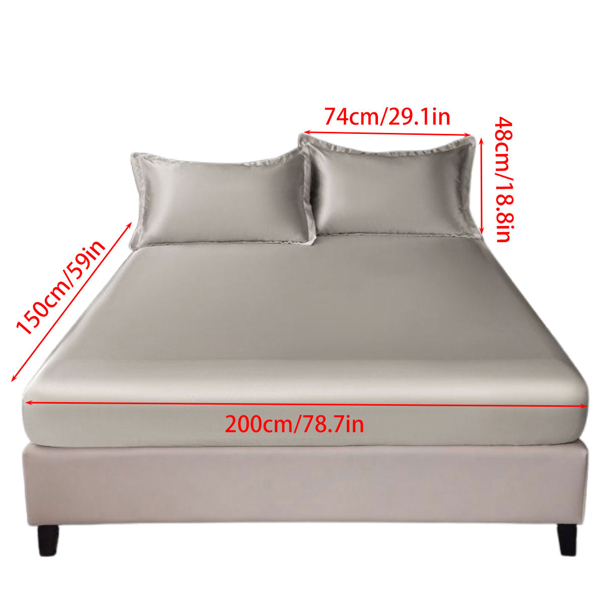 Ice Silk Bed Sheet Set 3 Piece Solid Color Summer Bedding Cover