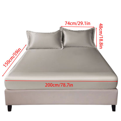Ice Silk Bed Sheet Set 3 Piece Solid Color Summer Bedding Cover