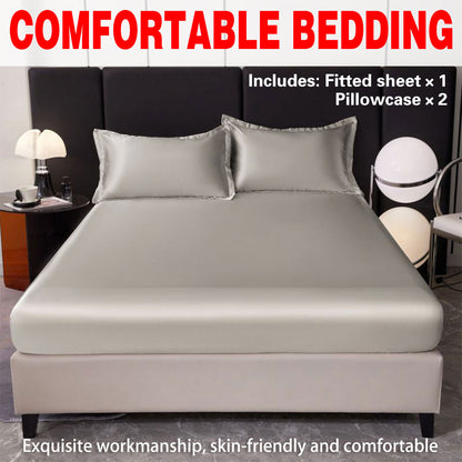 Ice Silk Bed Sheet Set 3 Piece Solid Color Summer Bedding Cover