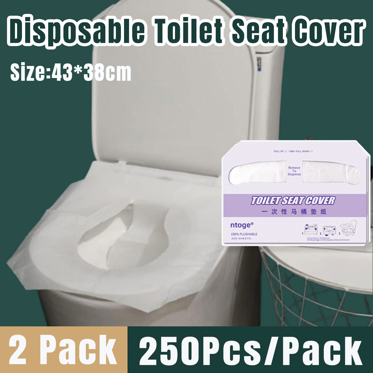 2 Packs Disposable Toilet Seat Covers 250pcs Soluble Paper