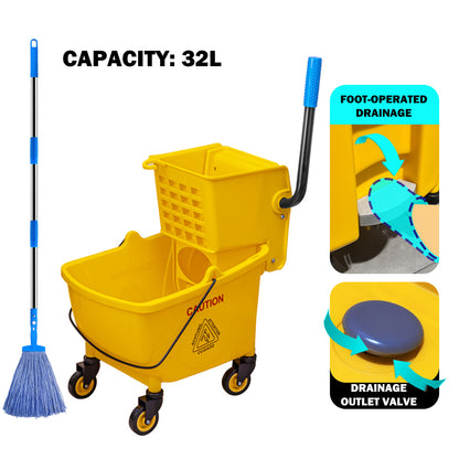32L Wringer Mop Bucket with Mop Kit for Home Floor Cleaning