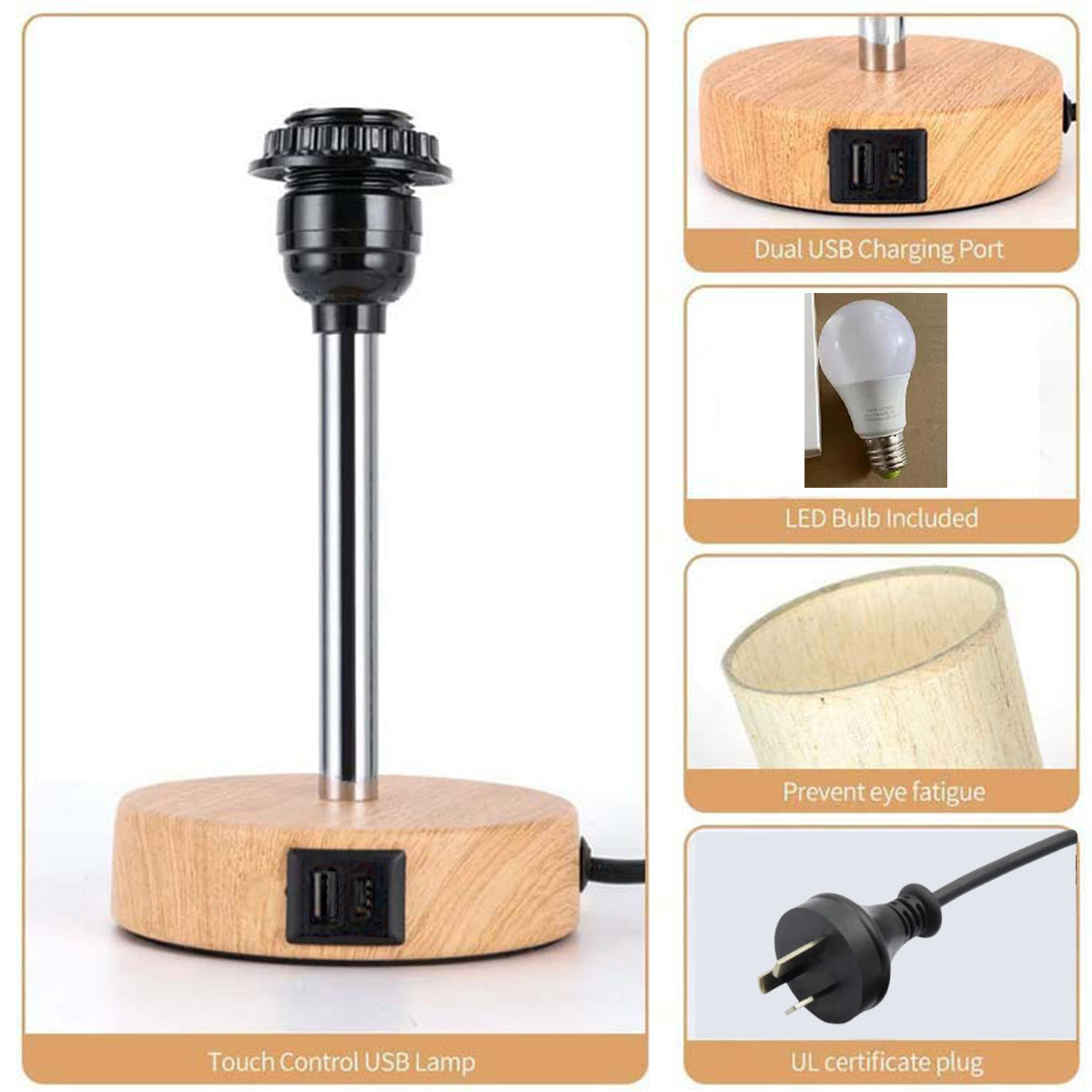 3-Speed Dimmable Bedside Table Lamp Touch Control Modern Nightstand Light AU