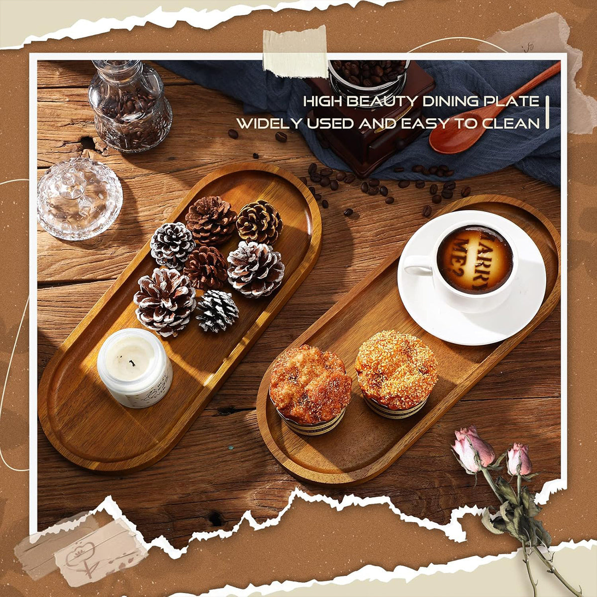 8pcs Wooden Cake Tray Home Serving Tray for Treats Snacks and Desserts Use AU