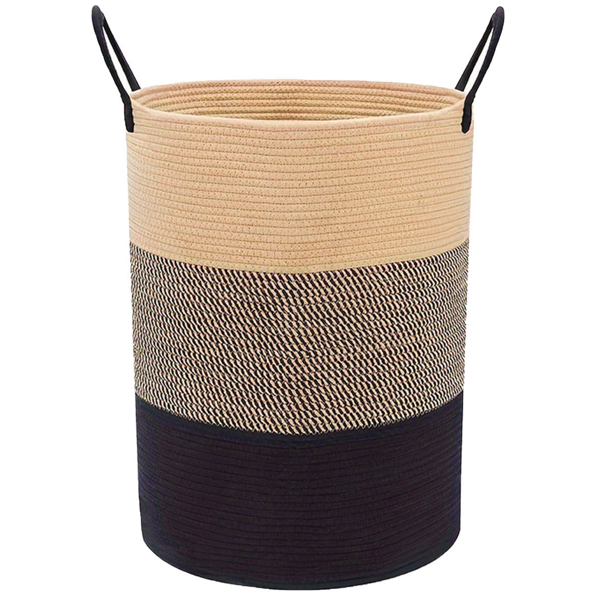 Woven Cotton Rope Storage Basket Foldable Laundry Bin Bamboo Clothes Organizer