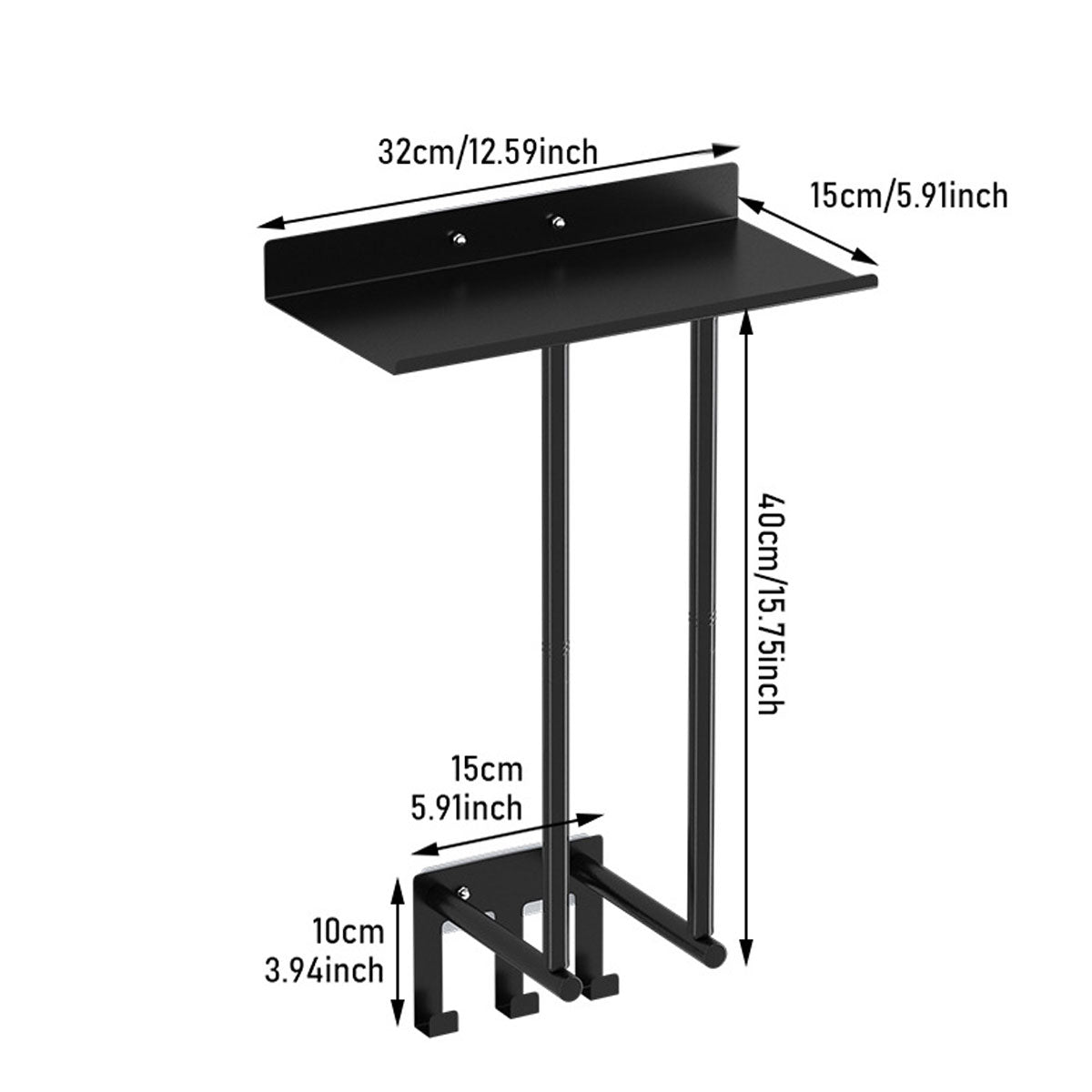 Wall Mounted Towel Rack with No Drill Fitting – Product View 3