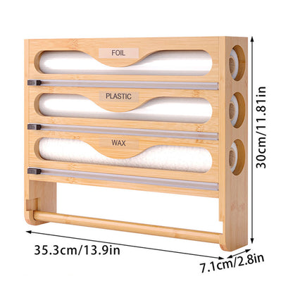 Bamboo Plastic Wrap Cutter Wall Mount Kitchen Storage Organizer