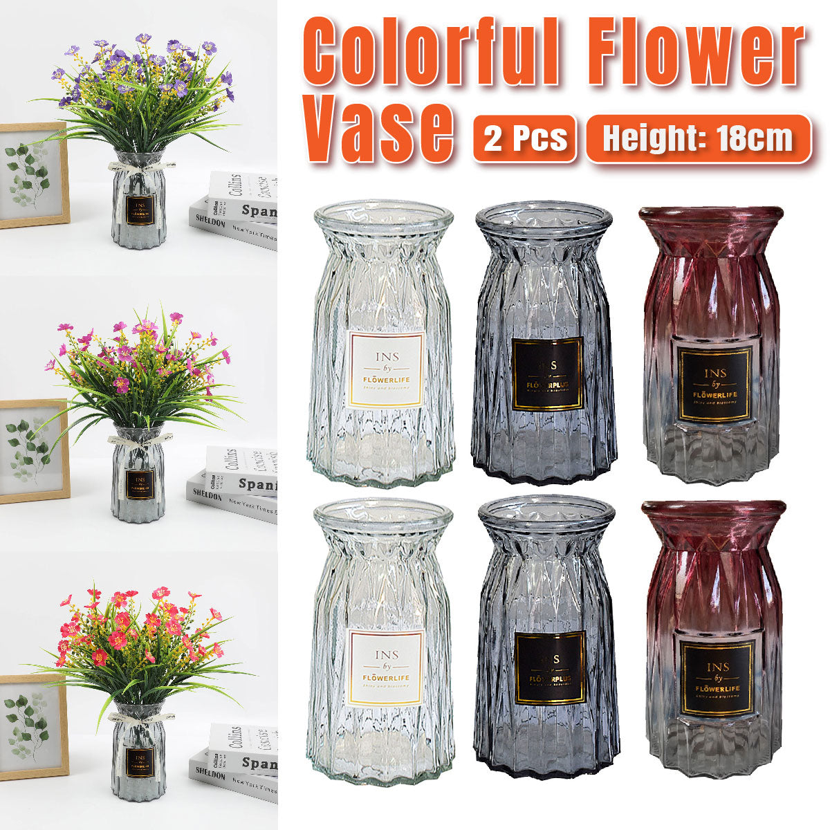 2 Pcs Glass Vase Hydroponic Flower Arrangement Vase for Living Room Decoration