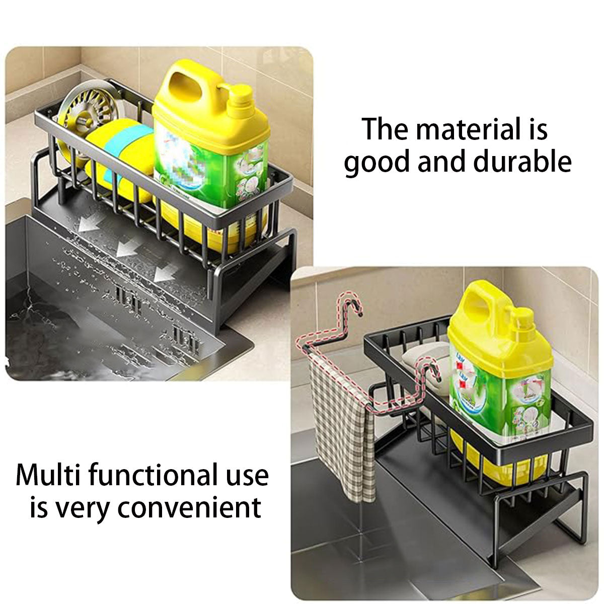 Kitchen Sink Caddy Storage Organizer Steel Sponge Soap Brush Holder Faucet Rack