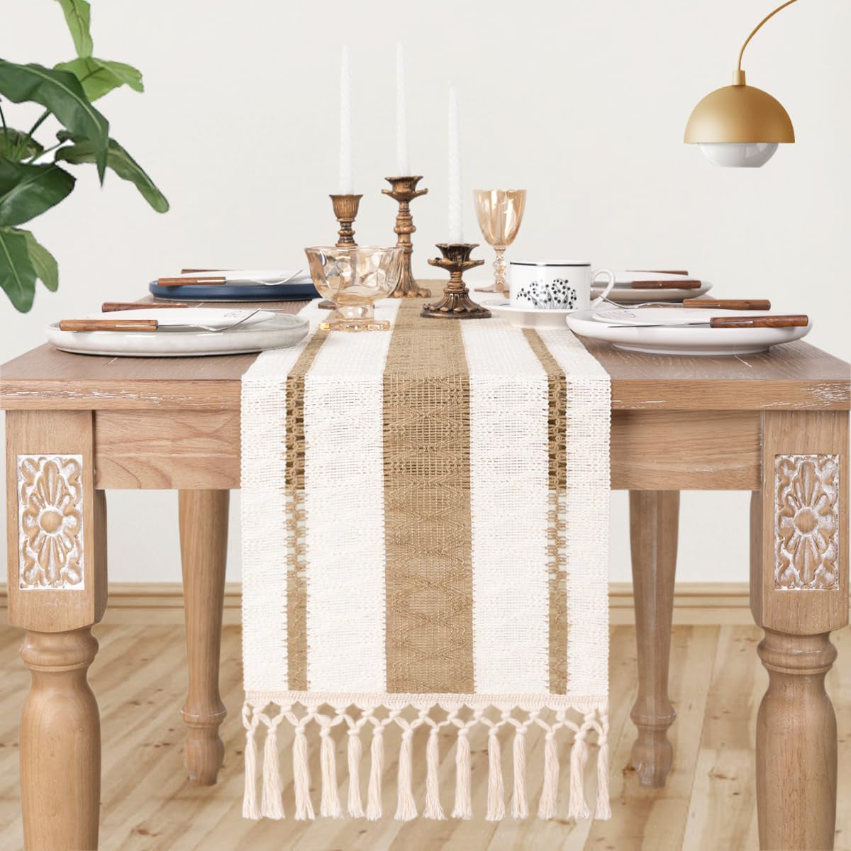 Cotton Linen Table Runner with Knot Tassel Bed End Towel Long Tablecloth Mat  AU