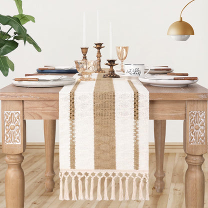 Cotton Linen Table Runner with Knot Tassel Bed End Towel Long Tablecloth Mat  AU