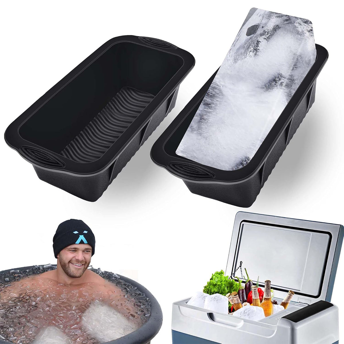 2PCS Reusable Silicone Ice Blocks Large Cube Tray for Drinks and Cocktails AU