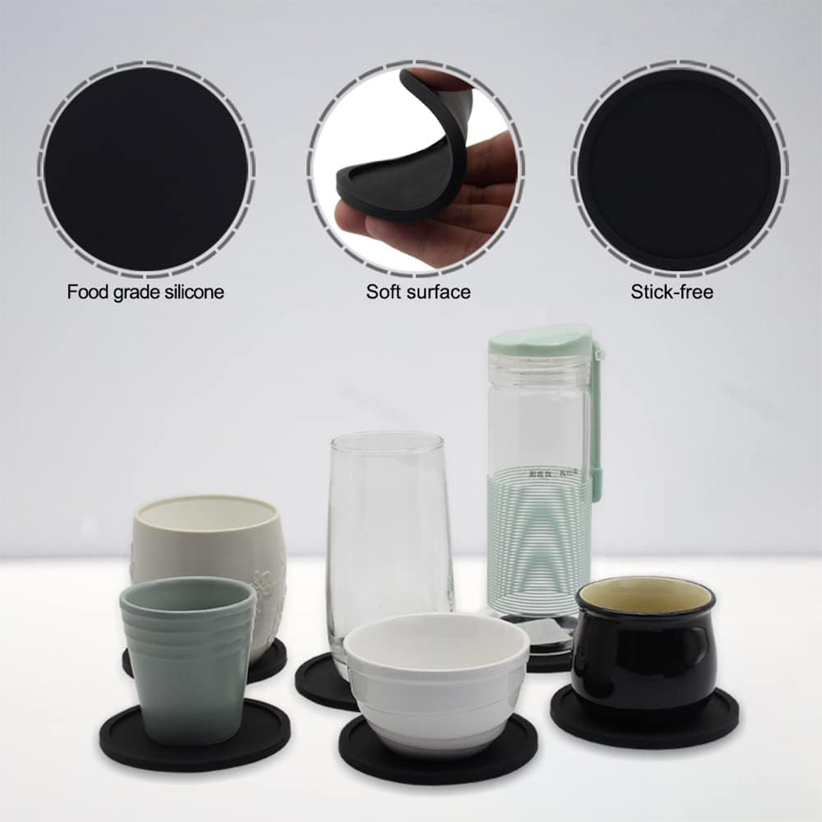 12pcs Silicone Round Insulated Coasters Tea Cups Coffee Mugs Table Protection