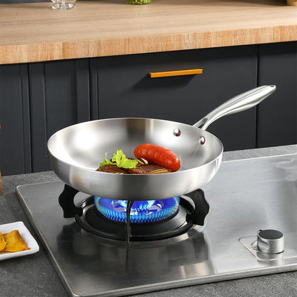 304 Uncoated Stainless Steel Wok Pan Triple Layer for Induction Gas Stove Cooking