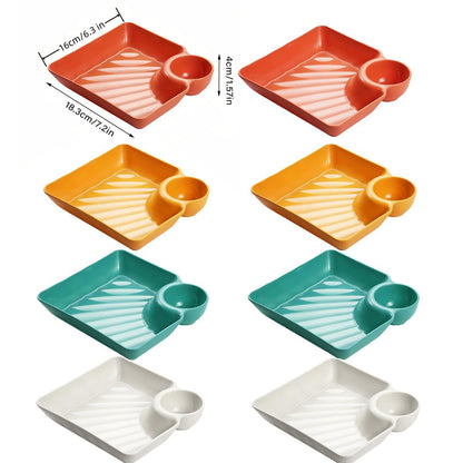 8X Large Square Dumpling Plate with Vinegar Dish PP Tray Dinner