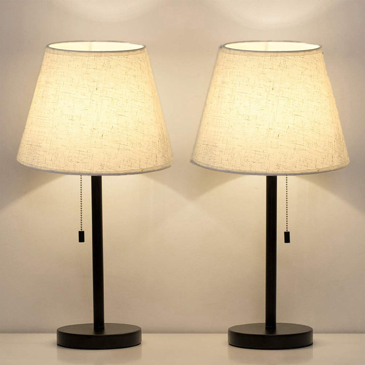 Bedside Table Lamp Modern Design with Pull Chain for Reading