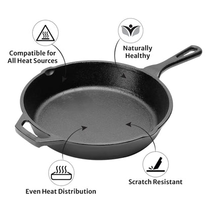 Cast Iron Frying Pan 30cm Skillet with Heat Resistant Handle