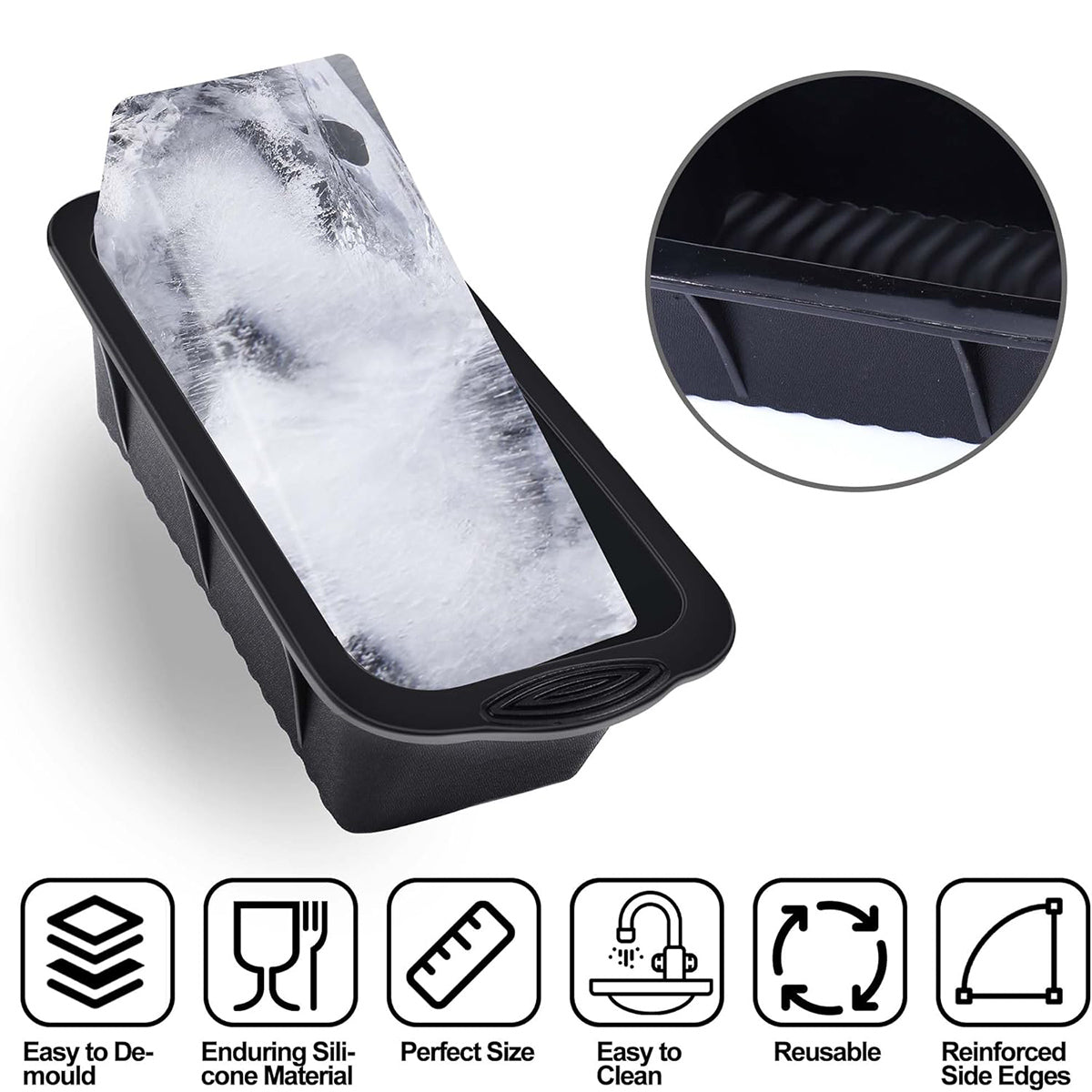 2PCS Reusable Silicone Ice Blocks Large Cube Tray for Drinks and Cocktails AU