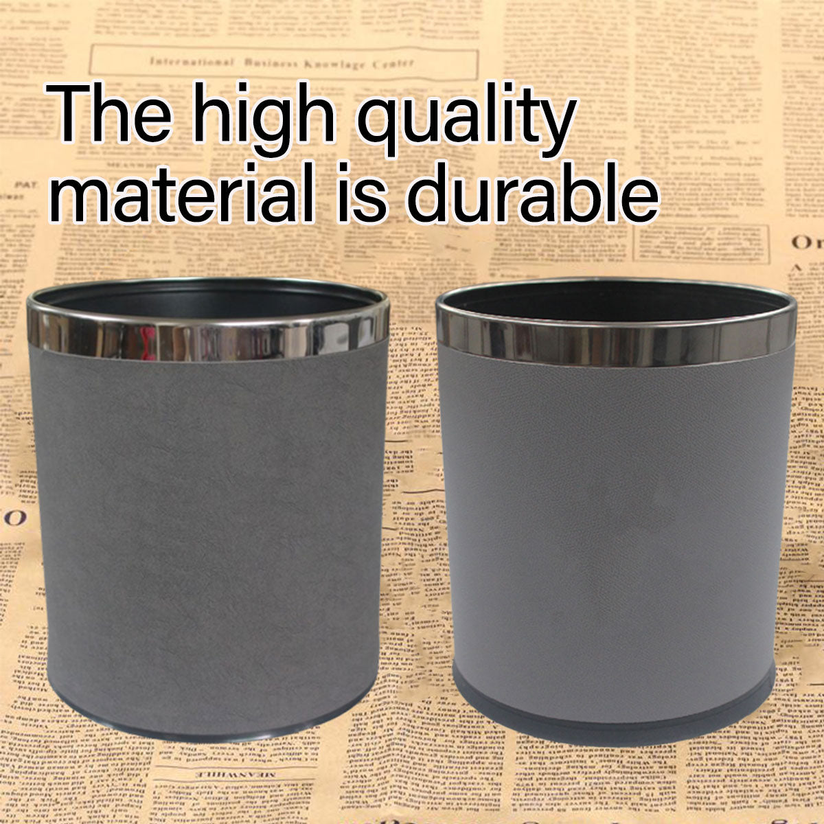 Leather Wastebasket with Metal Lining for Hotel and Office