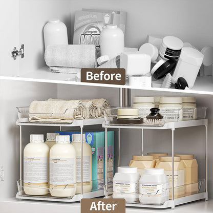 White Double Shelf Cosmetics Storage Box Desktop Organizer Stand