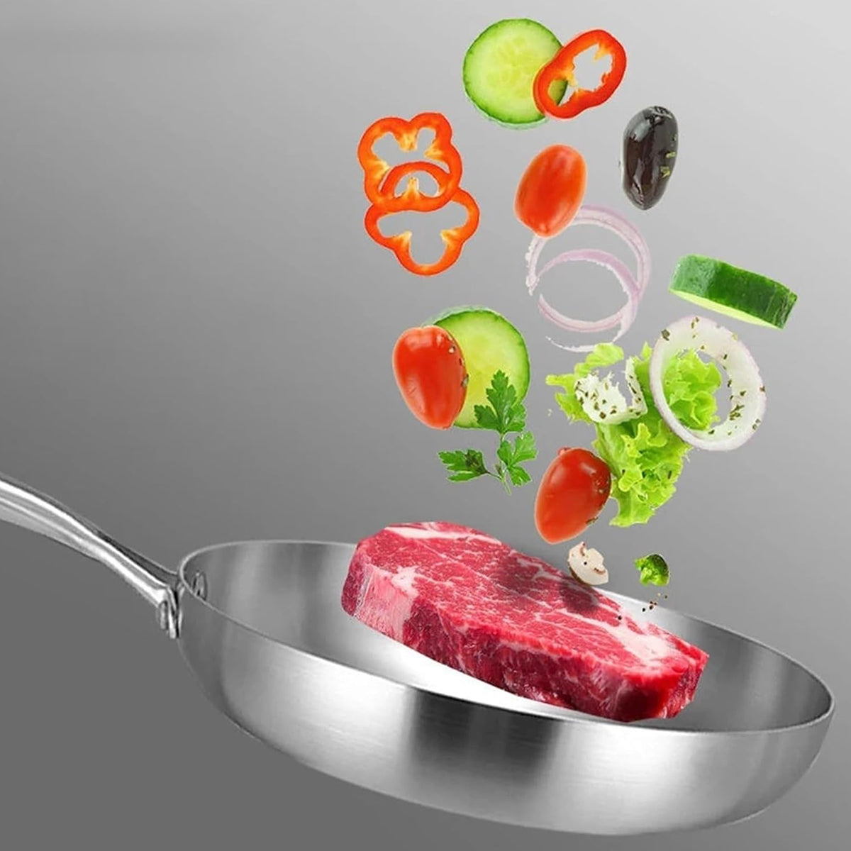 304 Uncoated Stainless Steel Wok Pan Triple Layer for Induction Gas Stove Cooking